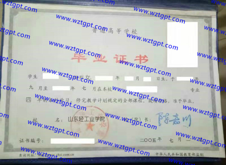 山东轻工业学院毕业证样本