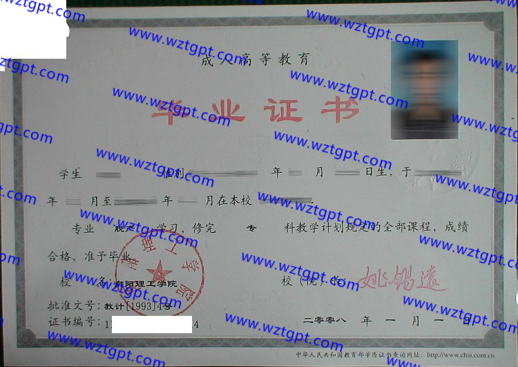 南阳理工学院毕业证样本