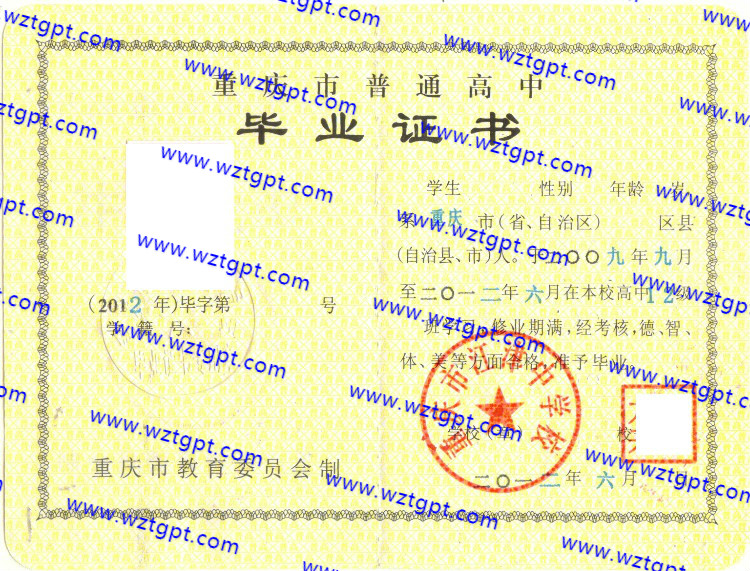 重庆市江津中学高中毕业证样本