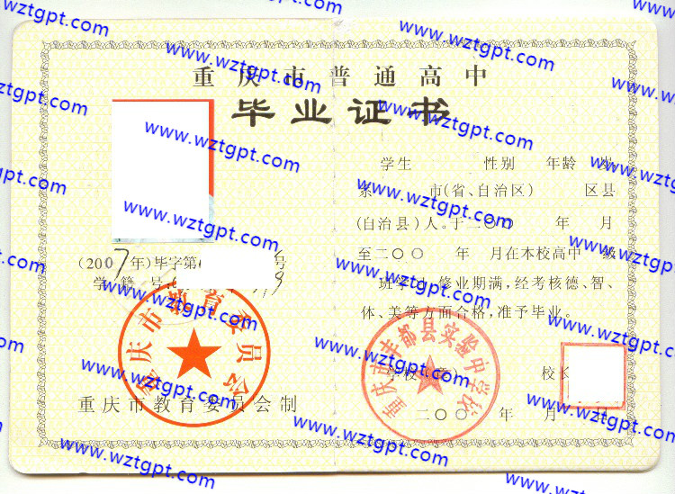 重庆市丰都实验中学校高中毕业证样本