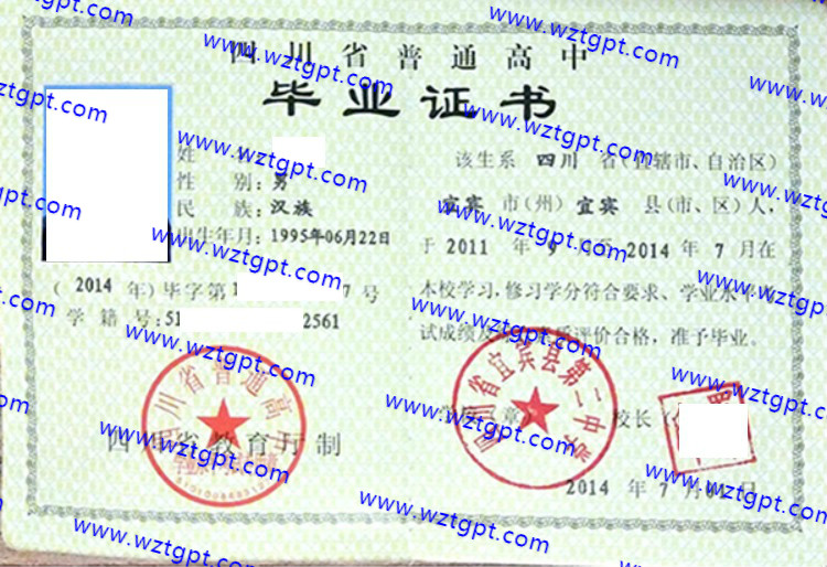 四川省宜宾县第二中学高中毕业证样本