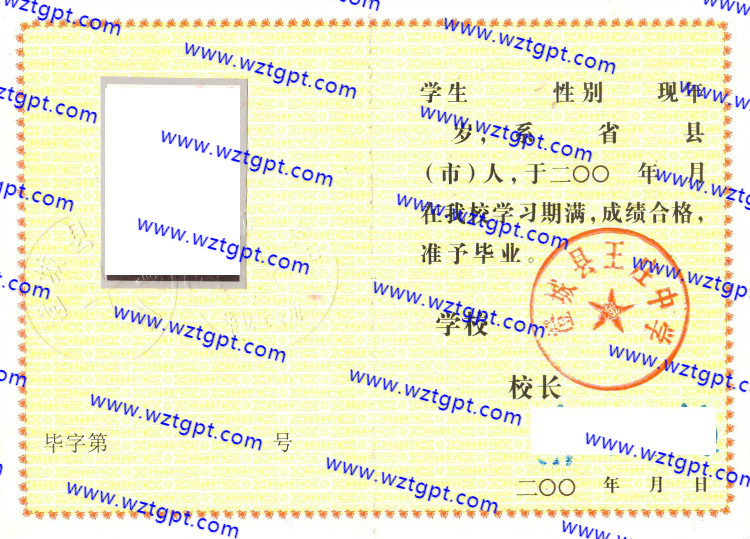 澄城县王庄中学高中毕业证样本