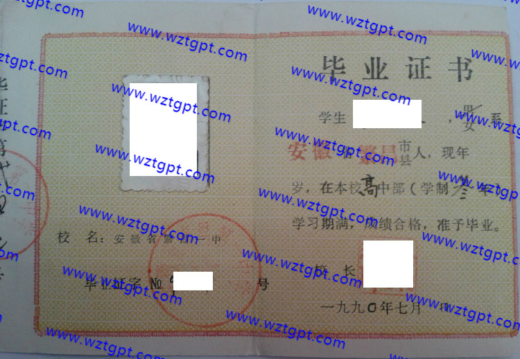 安徽省繁昌第一中学高中毕业证样本