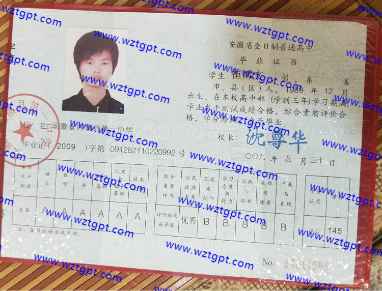 安徽省固镇县第一中学高中毕业证样本