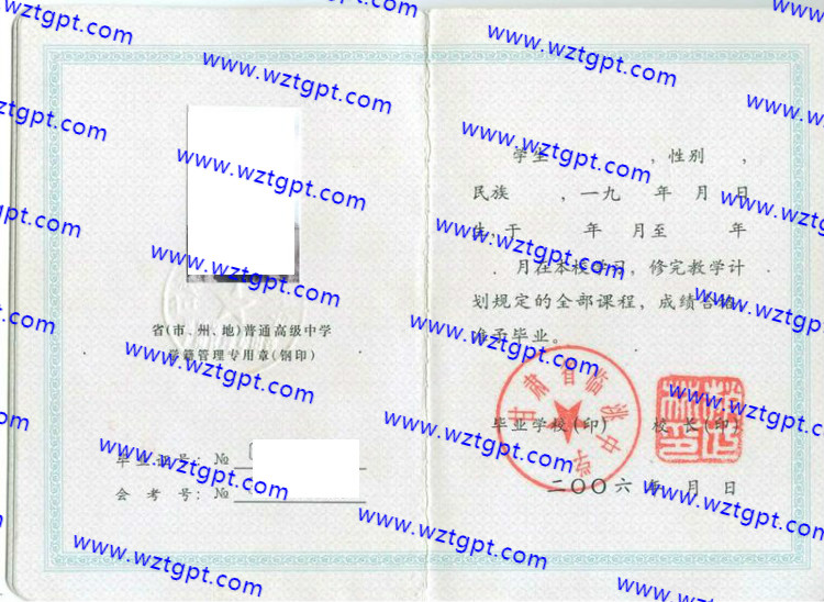 甘肃省临洮中学高中毕业证样本