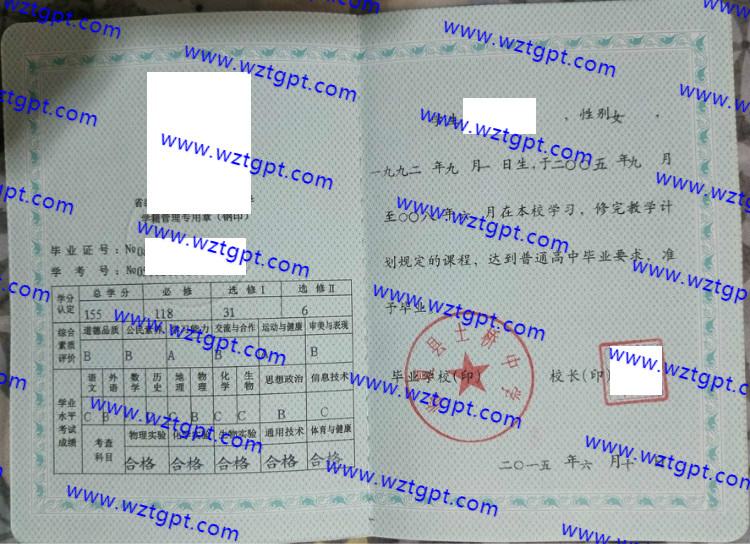 临夏县土桥中学高中毕业证样本