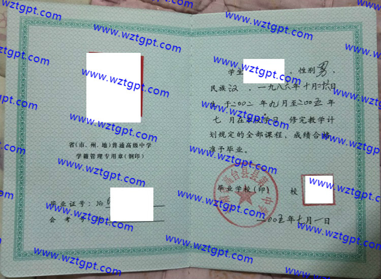 甘肃省高台县第一中学高中毕业证样本