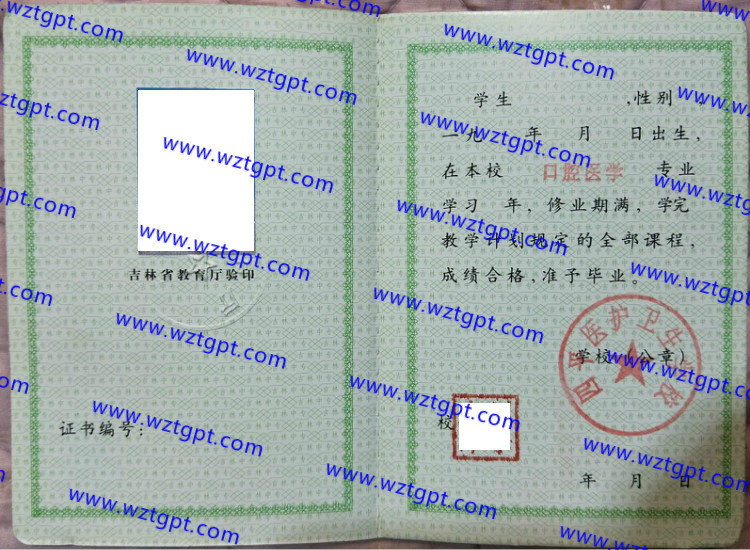 四平医护卫生学校中专毕业证样本