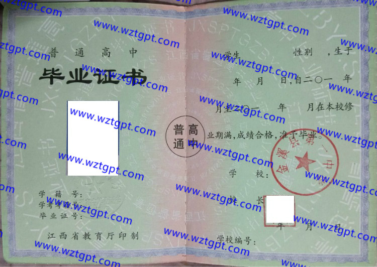 金溪县第一中学高中毕业证样本