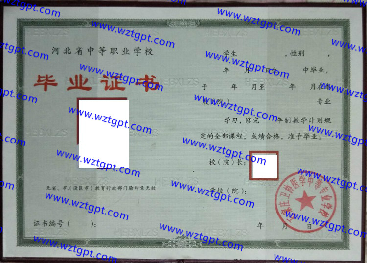 石家庄卫协医学中等专业学校中专毕业证样本
