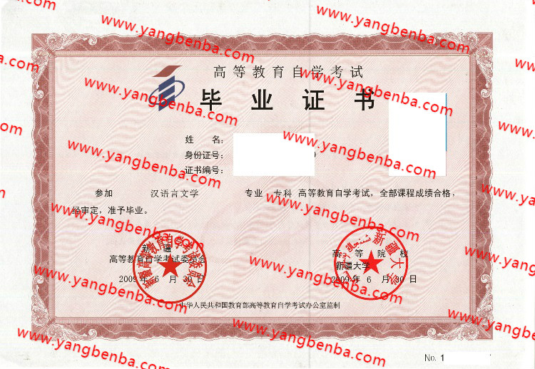 新疆大学自考毕业证样本