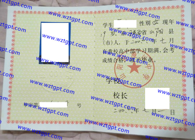 山阳县漫川中学高中毕业证样本