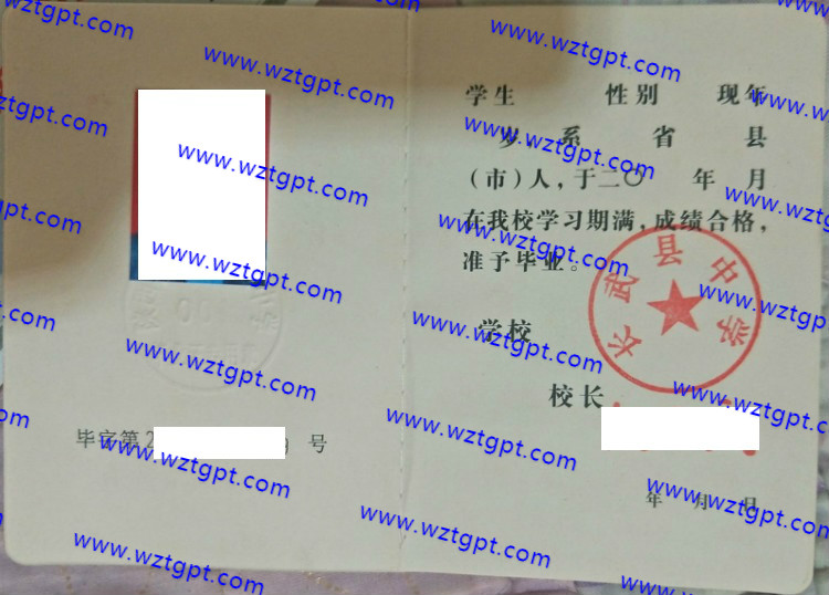 长武县中学高中毕业证样本