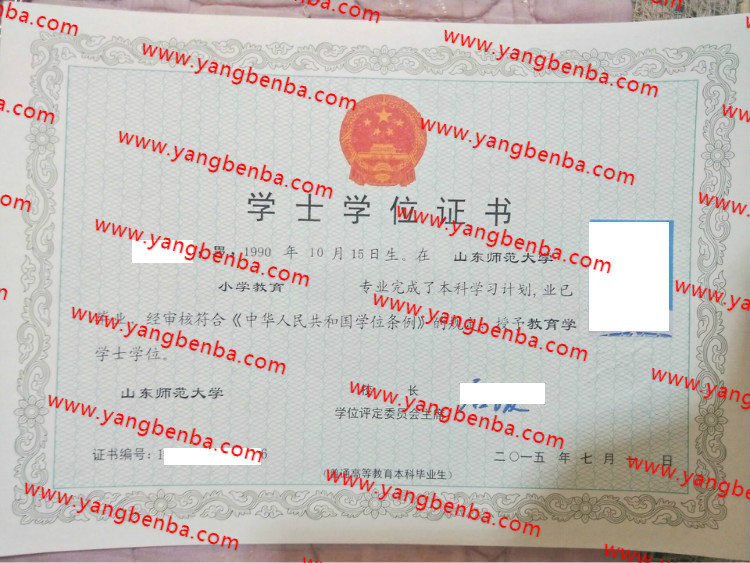 山东师范大学学士学位证书样本