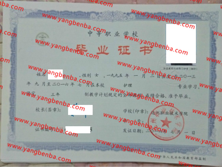 达州职业技术学院中专毕业证样本