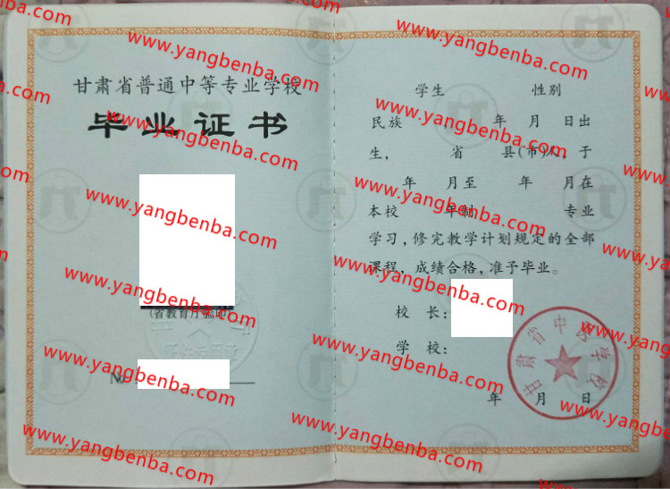 甘肃省中医学校中专毕业证样本