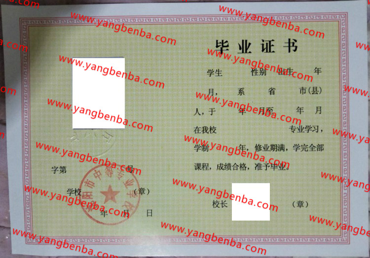 沈阳市中等专业学校中专毕业证样本