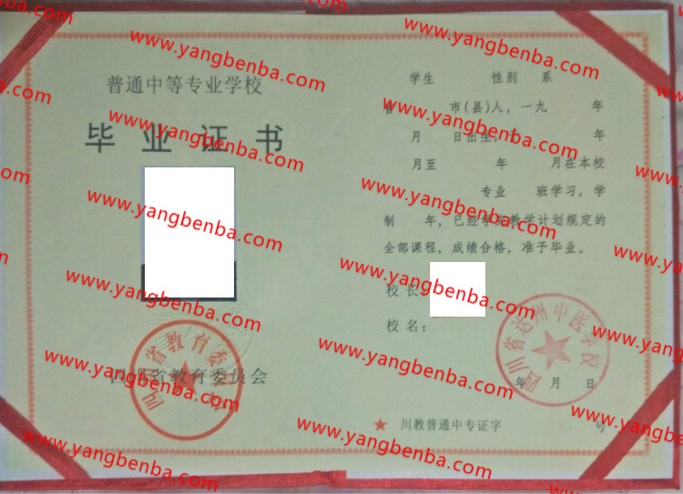 四川省达州中医学校中专毕业证样本