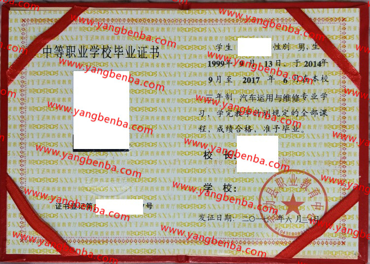 武功县职业教育中心中专毕业证样本