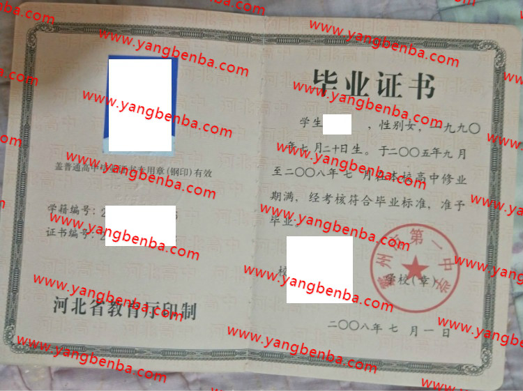 霸州市第一中学高中毕业证样本