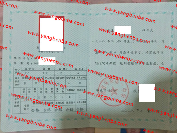 甘肃省环县第一中学高中毕业证样本