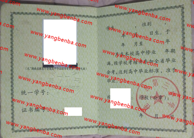 桂阳县第三中学高中毕业证样本