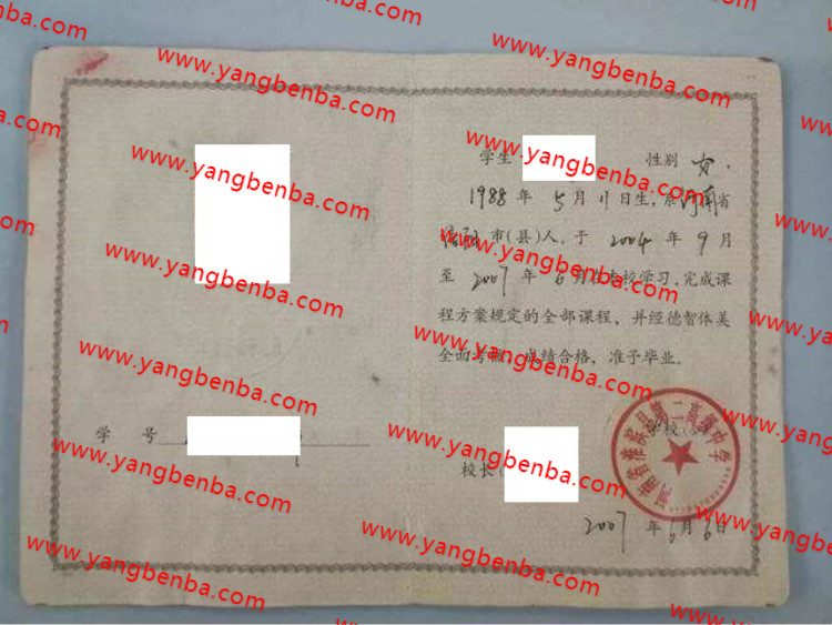 河南省淮滨县第二高级中学高中毕业证样本