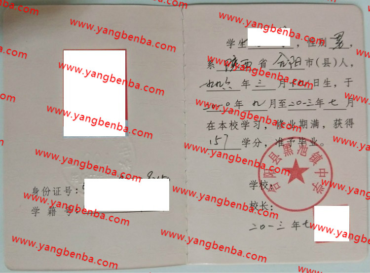 合阳县黑池镇中学高中毕业证样本