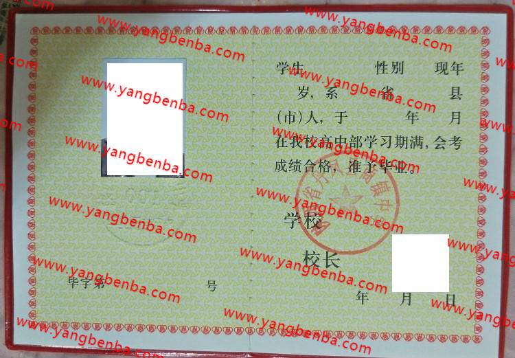 陕西省丹凤县商镇中学高中毕业证样本