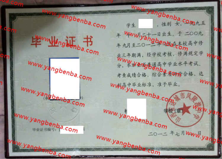 山西省运城市风陵渡中学高中毕业证样本