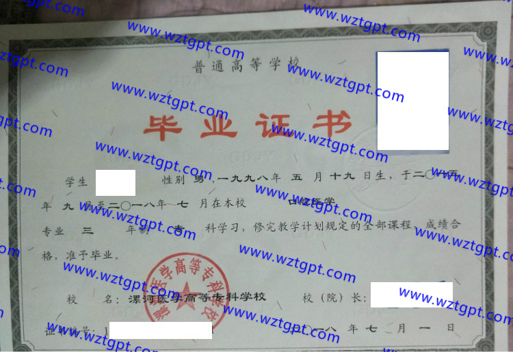 漯河医学高等专科学校毕业证样本