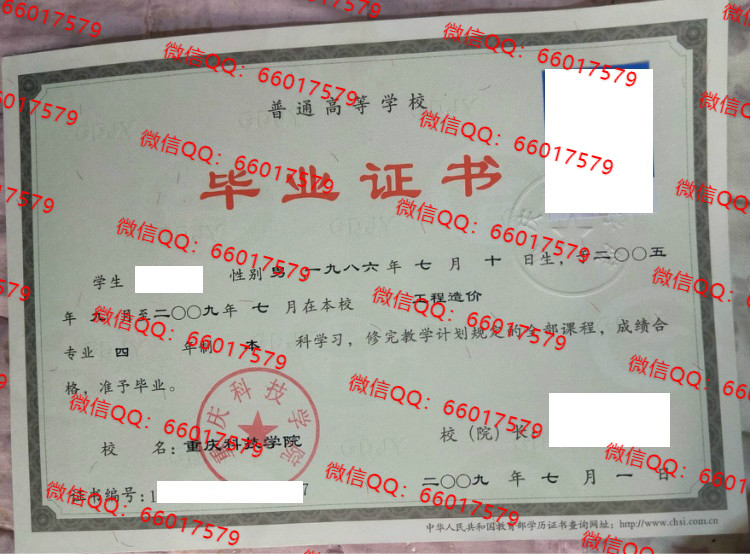 重庆科技学院毕业证样本