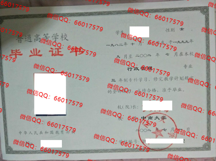中南大学毕业证样本