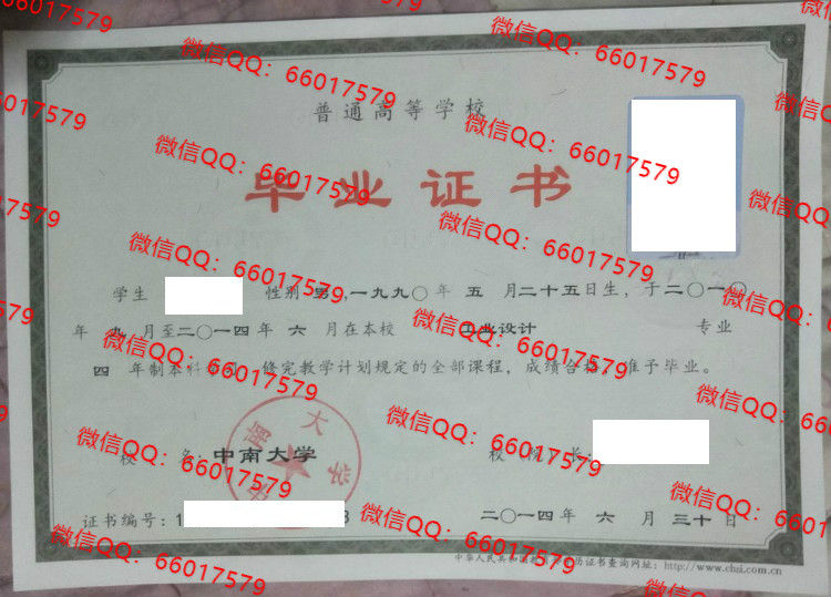 中南大学毕业证样本