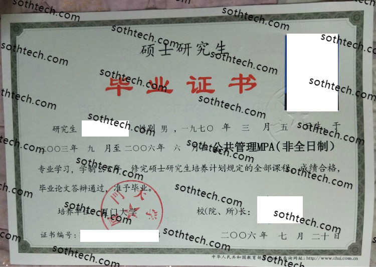 2006硕士厦门大学毕业证样本