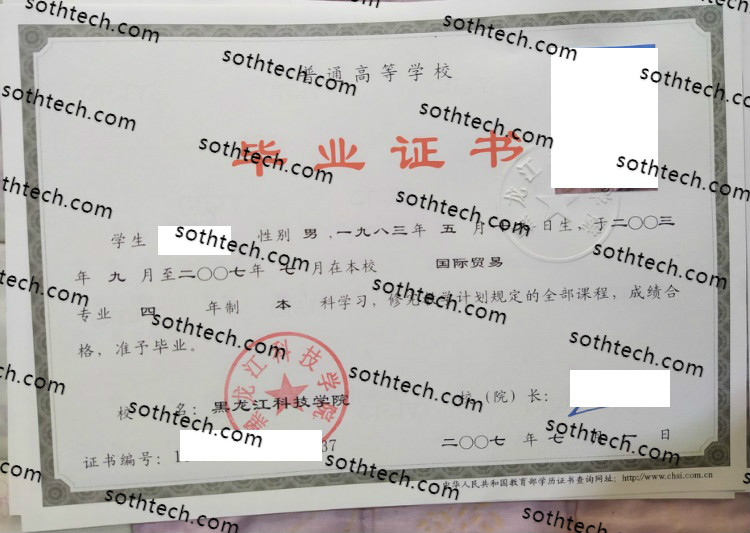 2007黑龙江科技学院毕业证样本