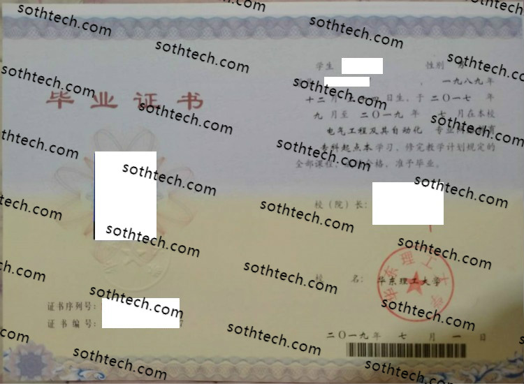 2019华东理工大学毕业证样本