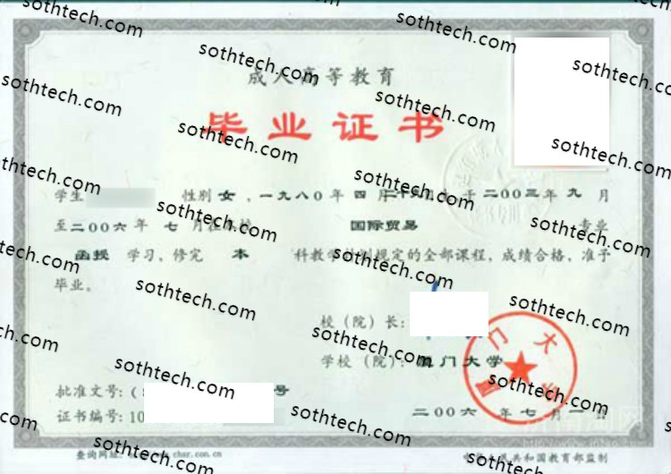 2006成教厦门大学毕业证样本