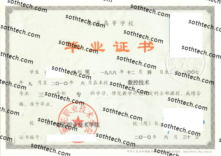 2010莱芜职业技术学院毕业证样本