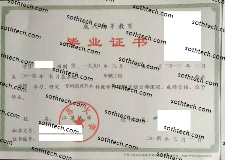 2014成教江苏大学毕业证样本