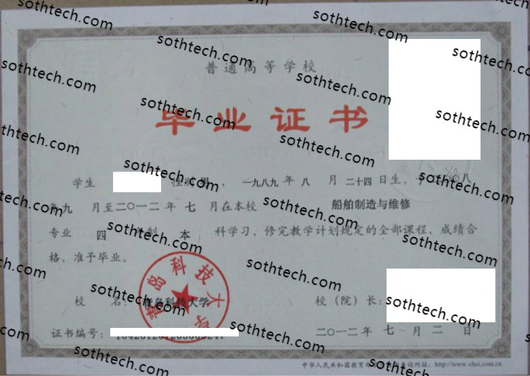2012青岛科技大学毕业证样本