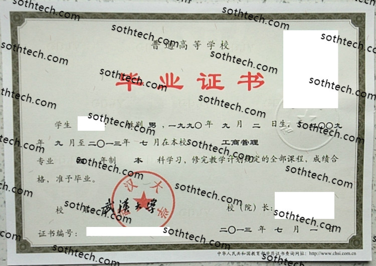 2013武汉大学毕业证样本