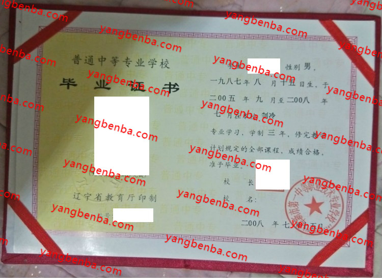 阜新市第一中等职业技术专业学校中专毕业证样本