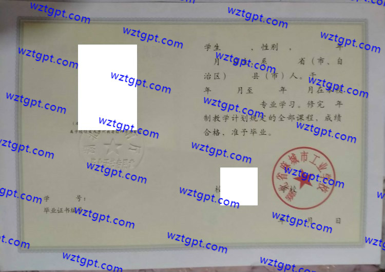 湖北省麻城市工业学校中专毕业证样本