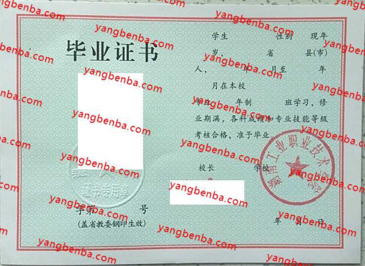 湖南工业职业技术学院中专毕业证样本