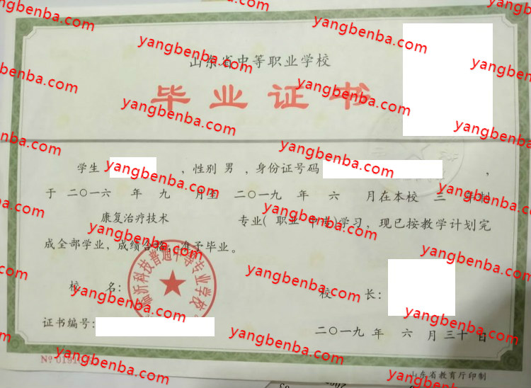 临沂科技普通中等专业学校中专毕业证样本