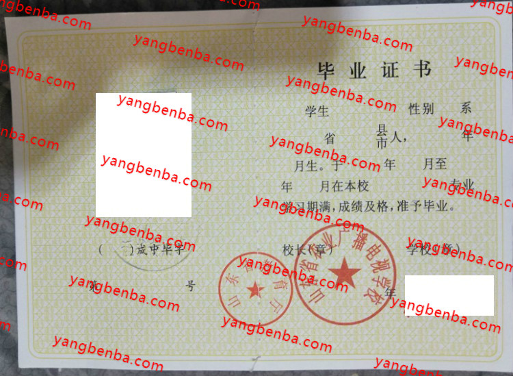 山东省农业广播电视学校中专毕业证样本