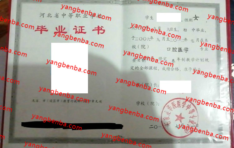 石家庄华医医学中等专业学校中专毕业证样本