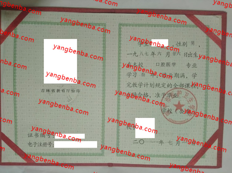 四平市医护卫生学校中专毕业证样本