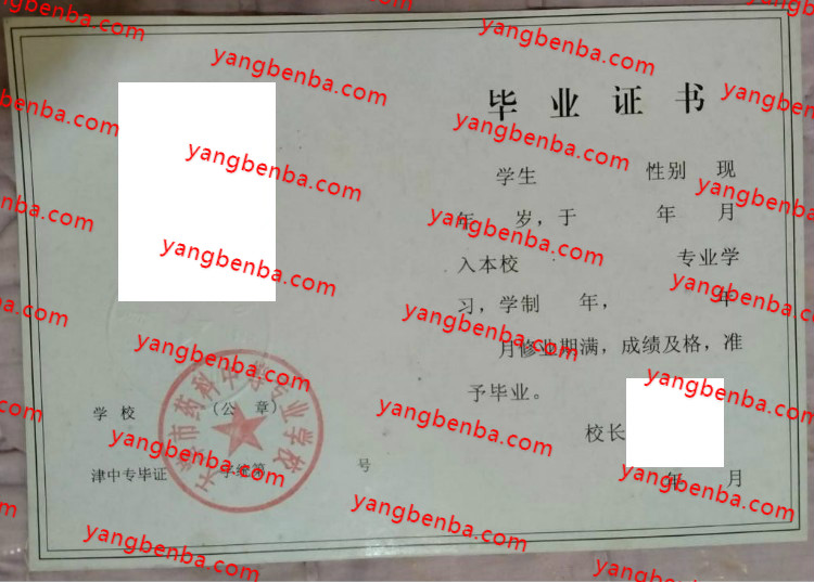 天津市药科中等专业学校中专毕业证样本